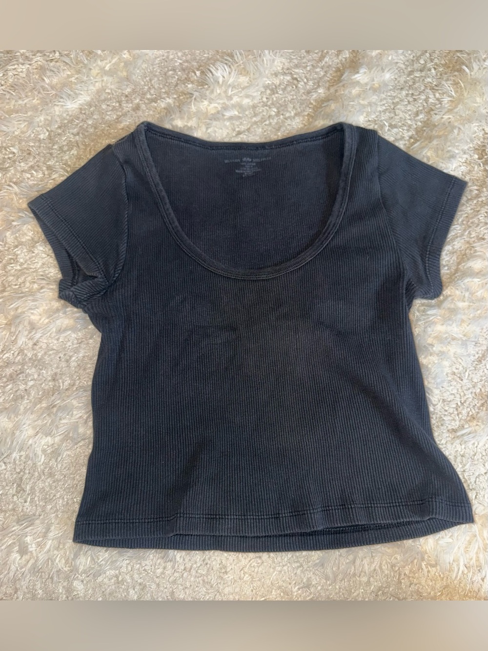 Brandy Melville Black Ribbed Scoop Neck Crop Tee